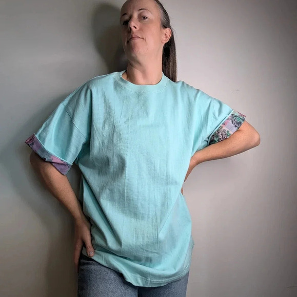 80s Lady Footlocker Crewneck Contrast Shirt Sleeve Cotton Top Size  Large - Picture 3 of 12